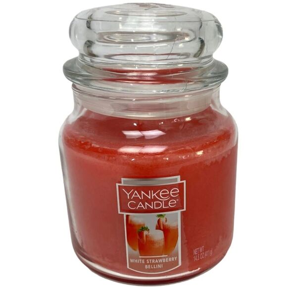 Yankee Candle White Strawberry Bellini Jar Candle 14.5 oz.  Holiday Scent - Picture 1 of 8